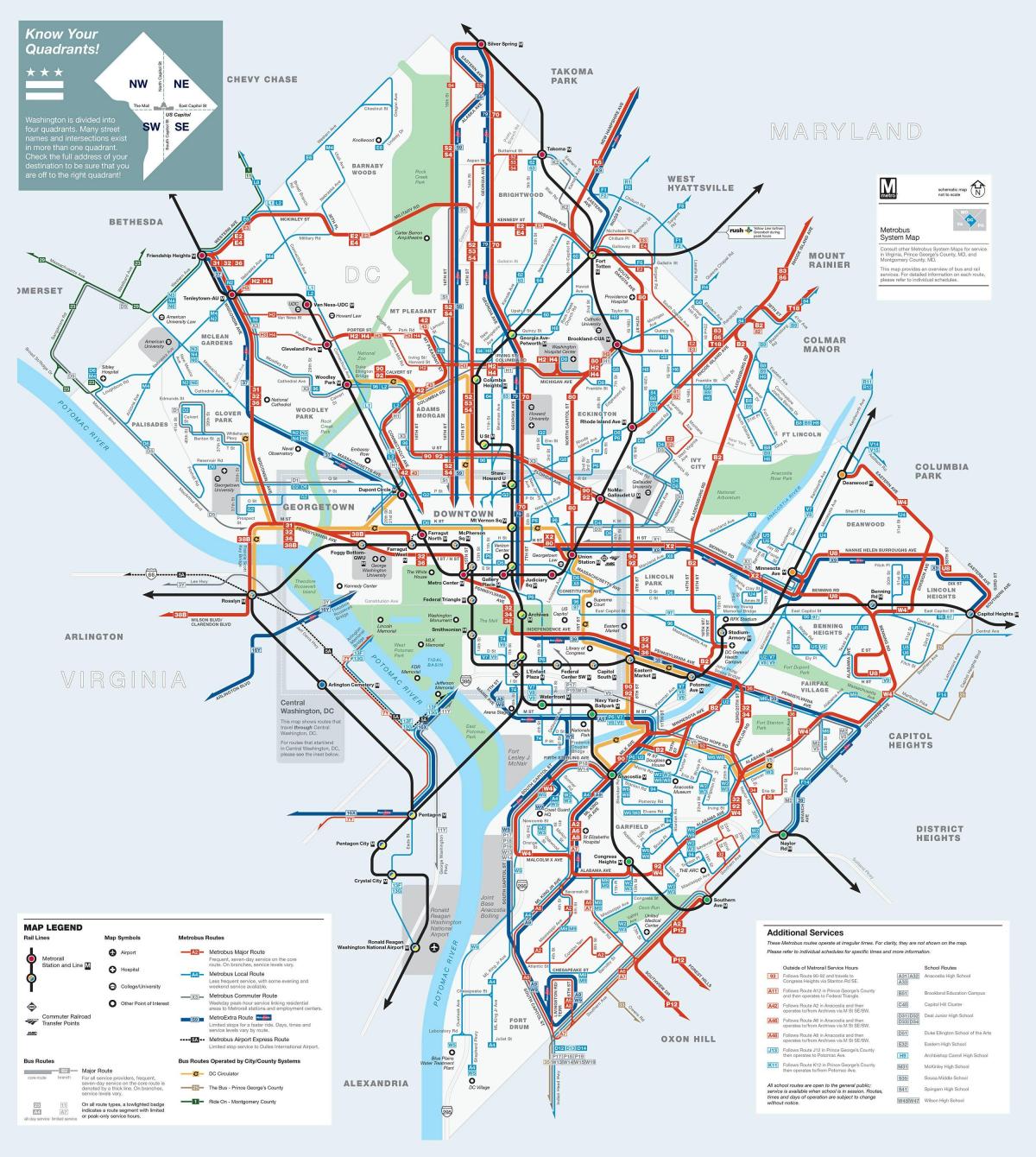 vašingtone autobusų maršrutų žemėlapį