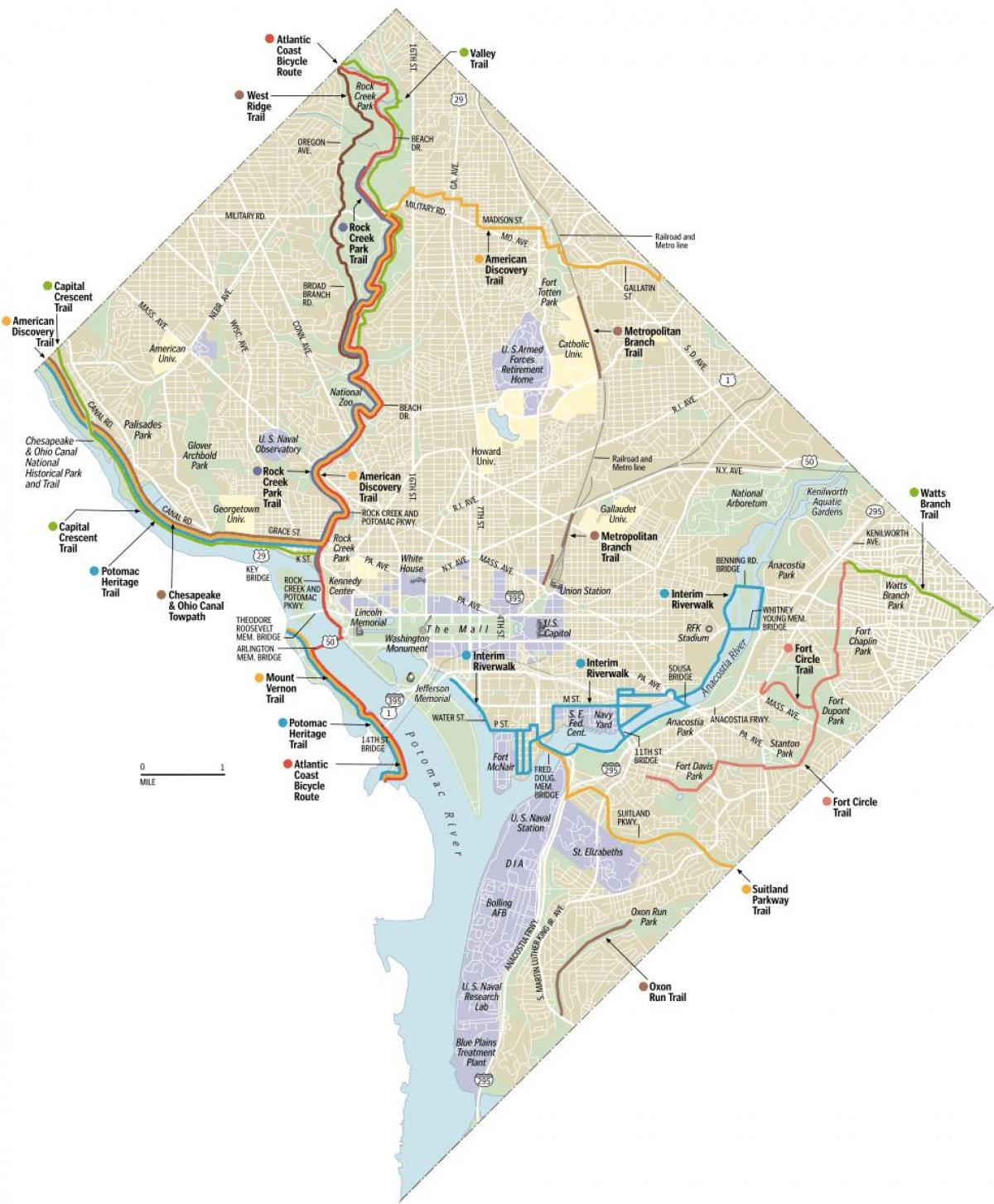 vašingtone dviračių trasų žemėlapis