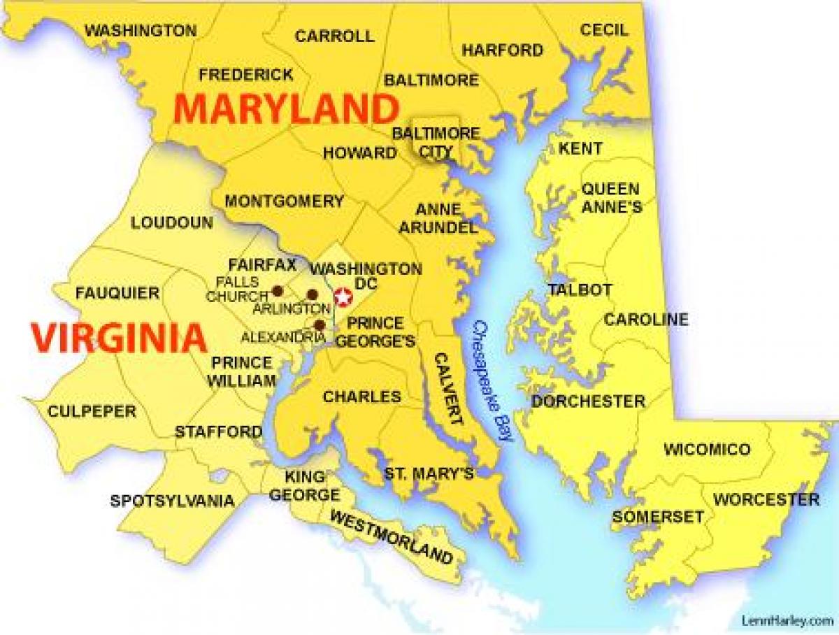 žemėlapis maryland, virginia ir vašingtone