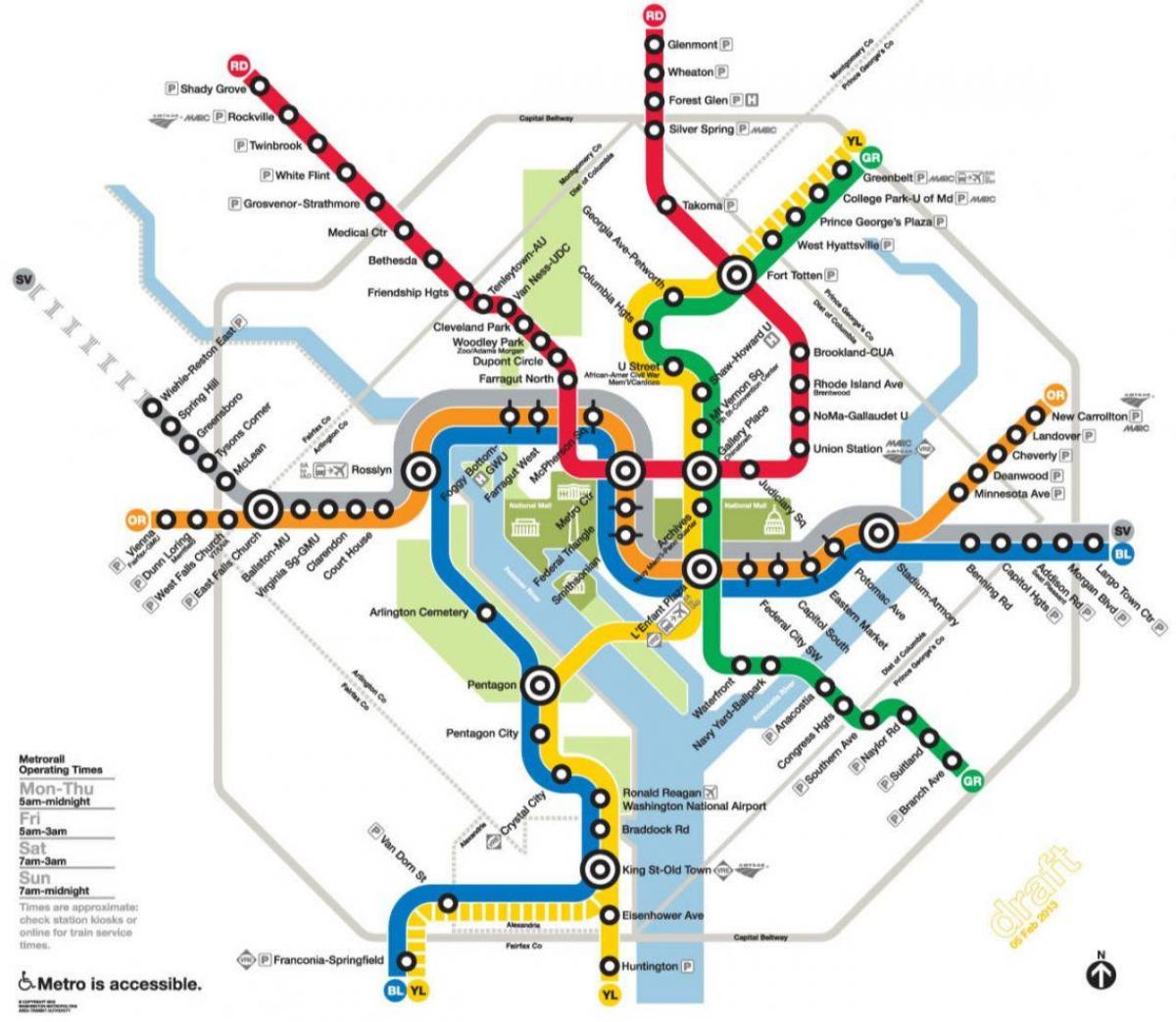 washington dc metro geležinkelių žemėlapis