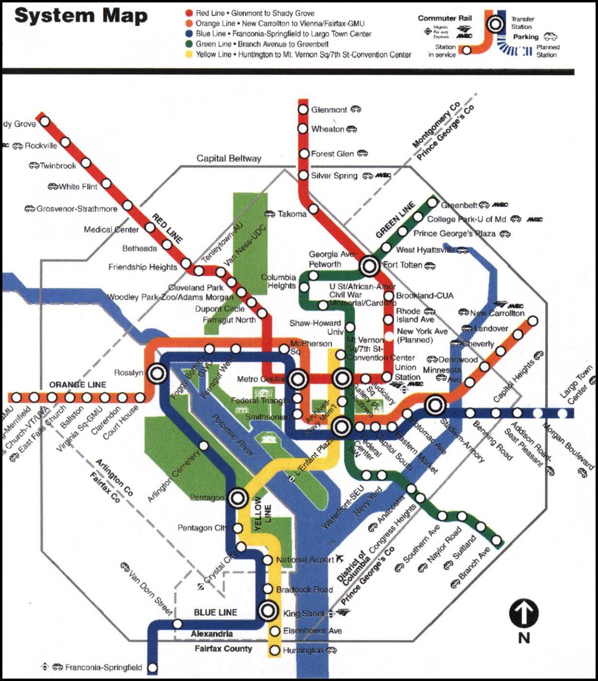 washington dc metro traukinių žemėlapis