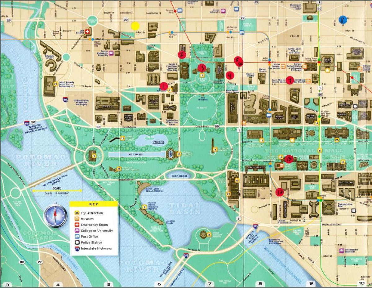 žemėlapis paminklų vašingtone
