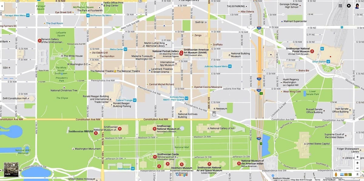 žemėlapis nacionalinė mall ir muziejai