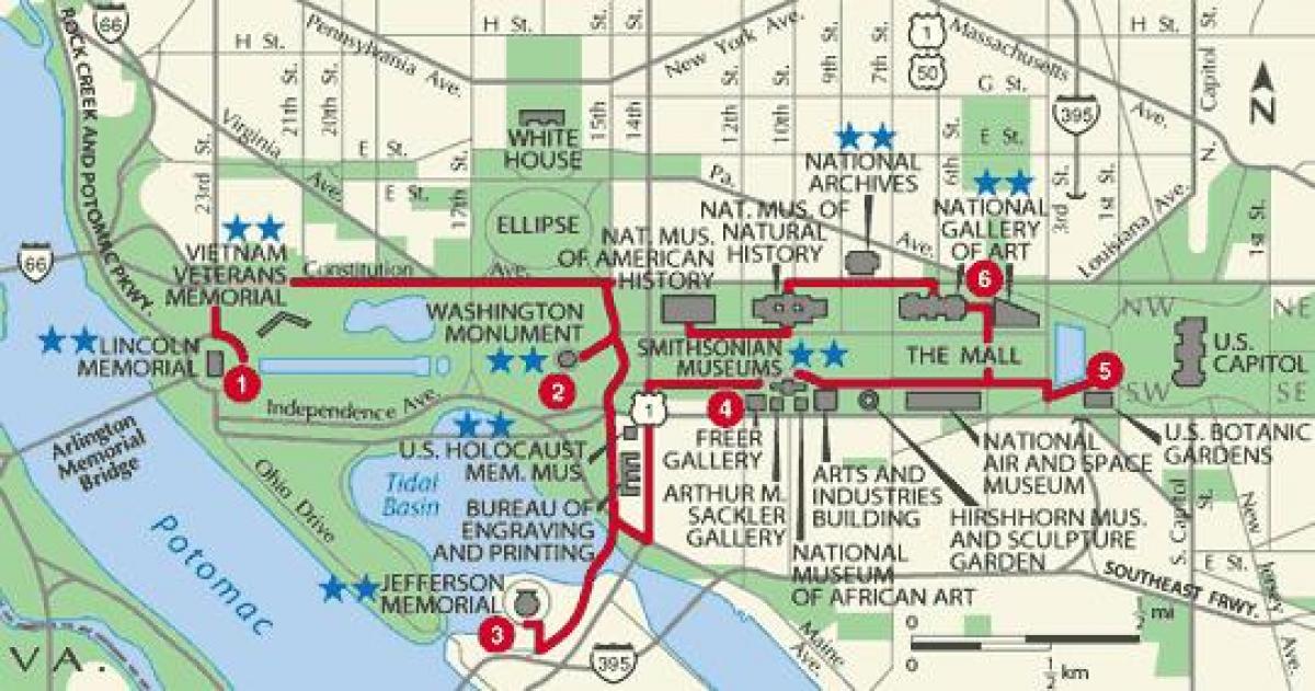 vašingtonas pėsčiomis žemėlapyje