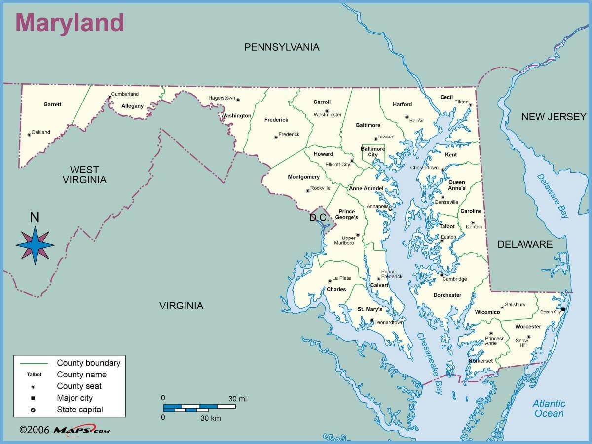 žemėlapis maryland ir vašingtone