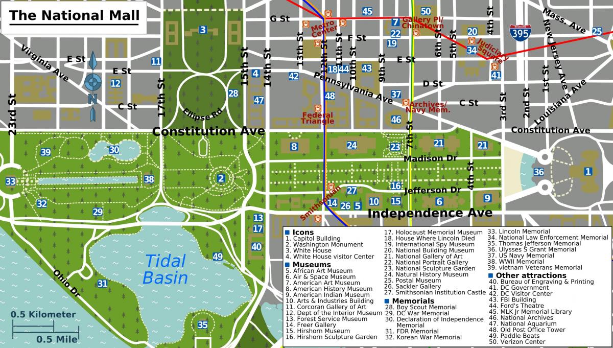 vašingtonas national mall žemėlapyje