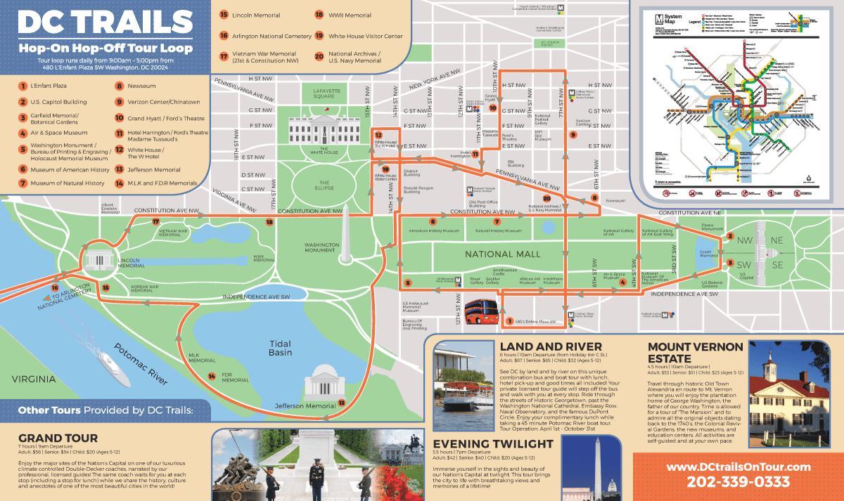 vašingtone-hop on hop off autobusų maršruto žemėlapį