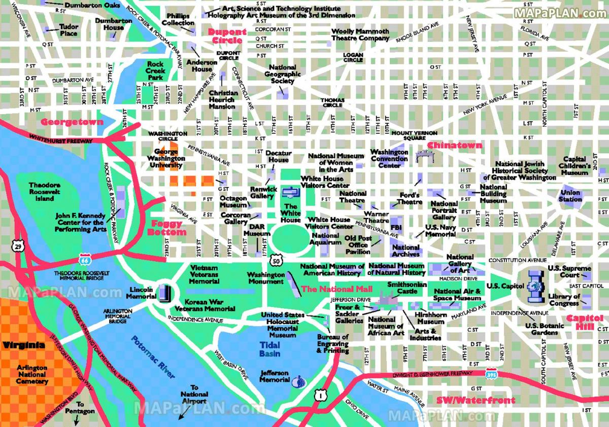 vašingtone lankytinų vietų žemėlapis