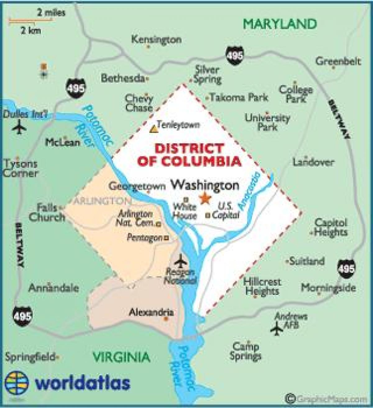 vašingtone ir vašingtono valstijos žemėlapis