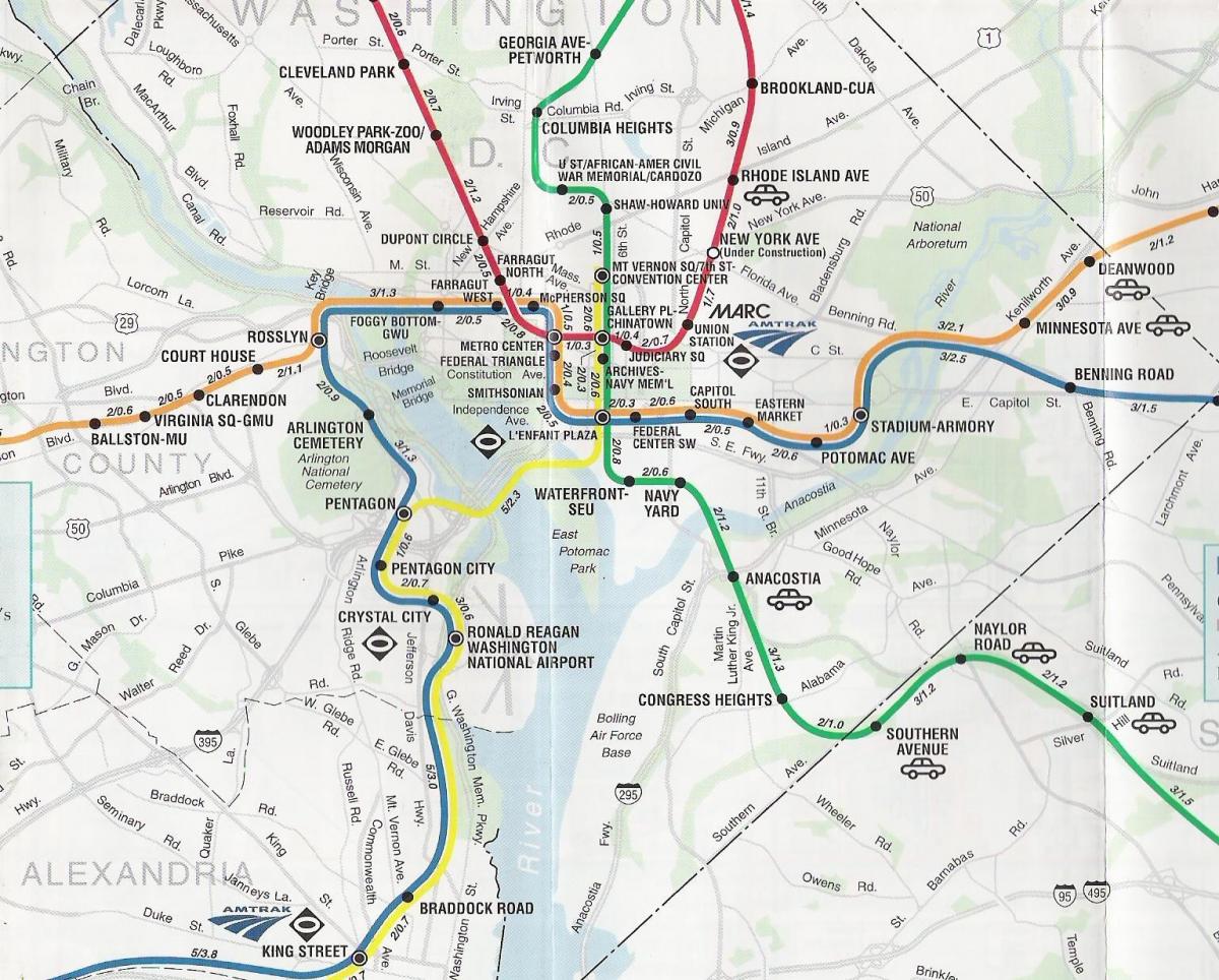 vašingtone gatvių žemėlapis su metro stotys