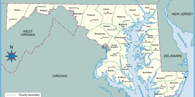 Žemėlapis maryland ir vašingtone